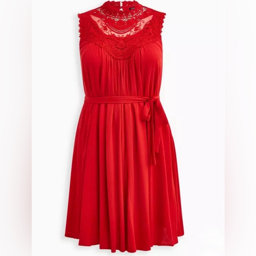 Torrid Red Mini Dress with Lace Detail - Picture 5 of 8